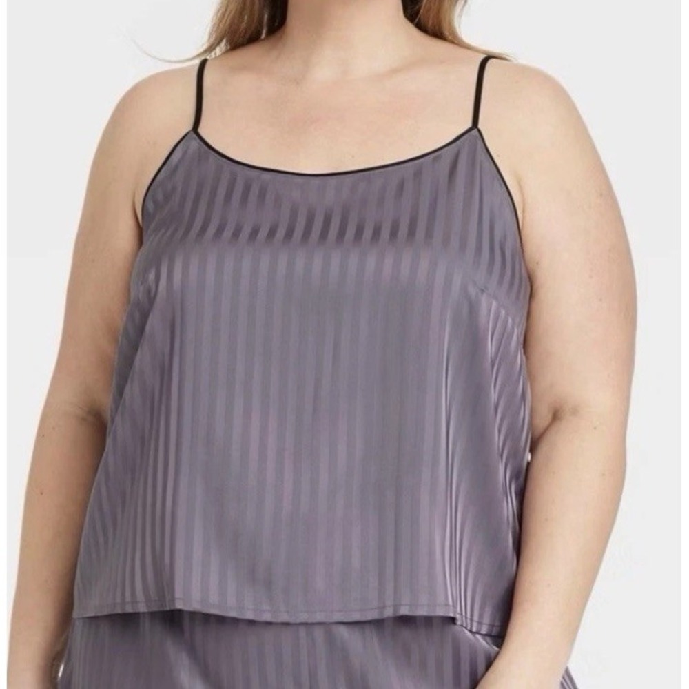 Auden Camisole Tank Top Sleepwear Sz XXL Stripe Purple Satin Coquette Romantic